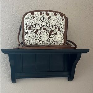 Brown and White Lace Crossbody Bag